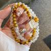 Tiger Eye White Crystal Flower Card Double Ring Bracelet Tiger Eye White Crystal Pixiu Double Ring Bracelet Dopamine