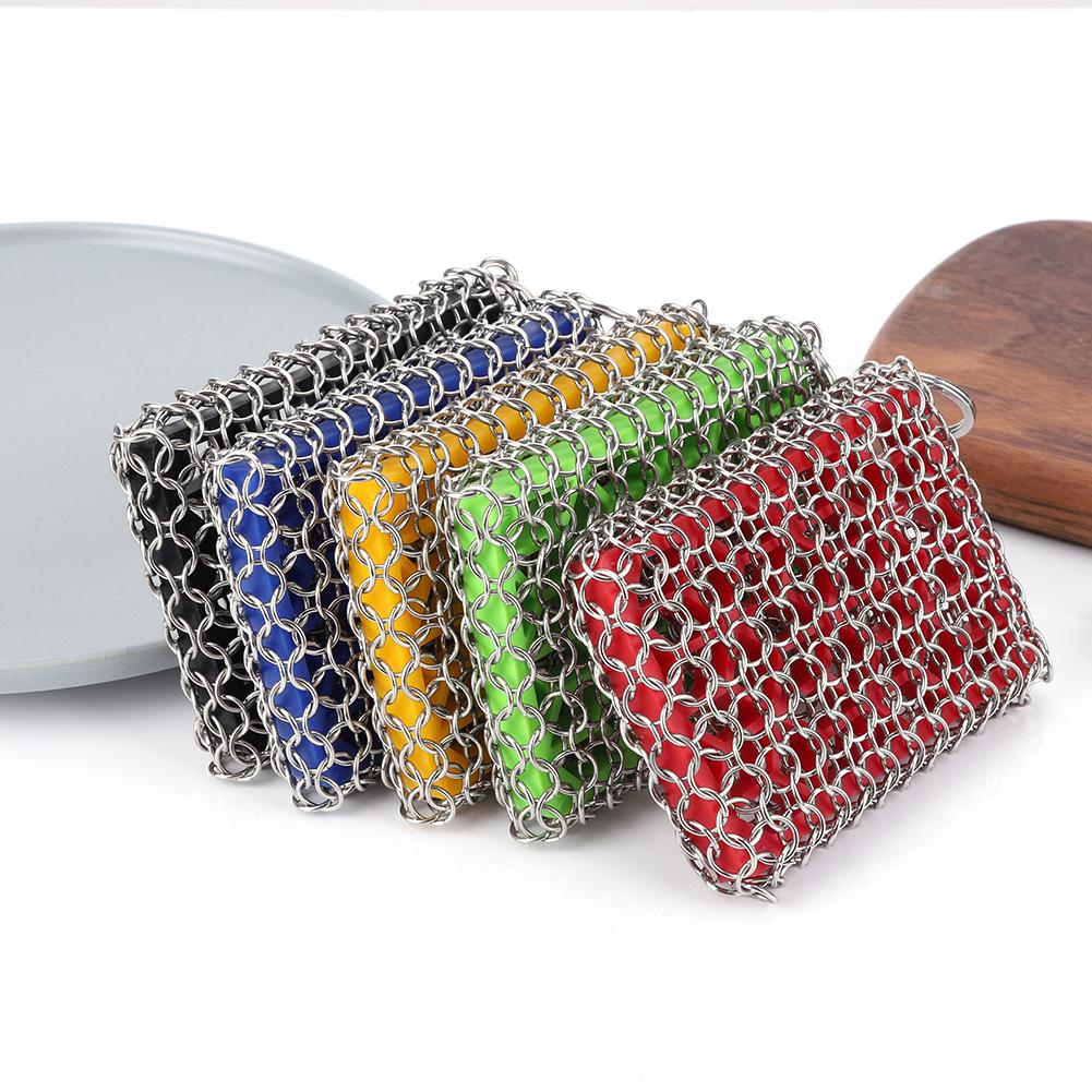 Strong Cleaning Skillet Cleaner Stainless Chainmail Scrubber with Hanging Ring Cast Iron Pan Cleaning Brush for Cast Iron Pans