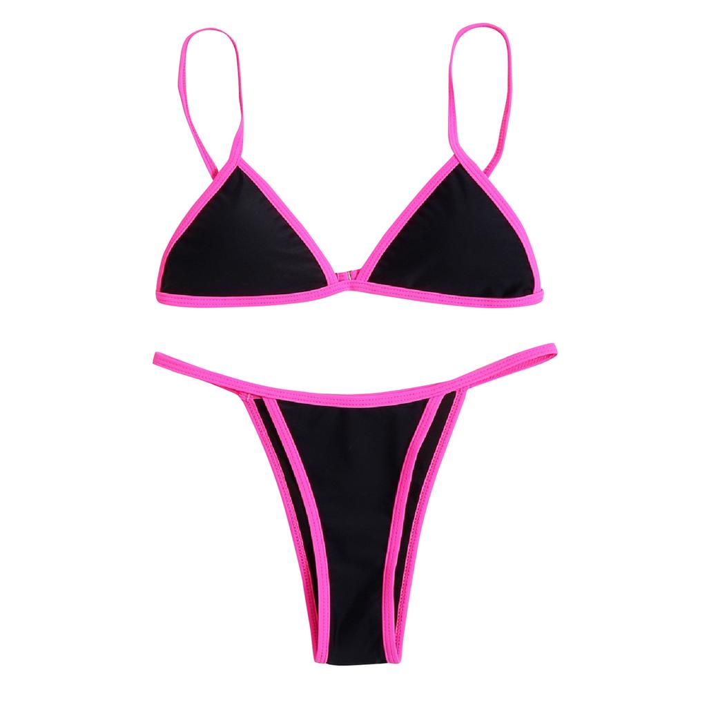 Women's Two Piece Bikini Set Triangle Top Adjustable Straps Low Rise Bottom Swimwear Beachwear Summer Outfit