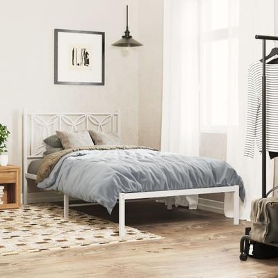 Vidaxl Metal Bed Frame with Headboard, White, 107X203 Cm