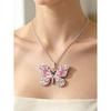 1pc Heavy-Duty Hollow Butterfly Pendant Necklace, Oil-Drip Inlaid Artificial Rhinestone Vintage Fashion Necklace