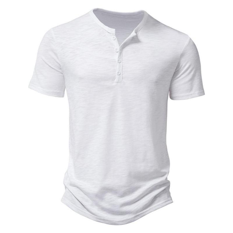 Henley Collar Summer Men Casual Solid Color Short Sleeve T Shirt for Men Polo Men Cotton Men's T Shirts
