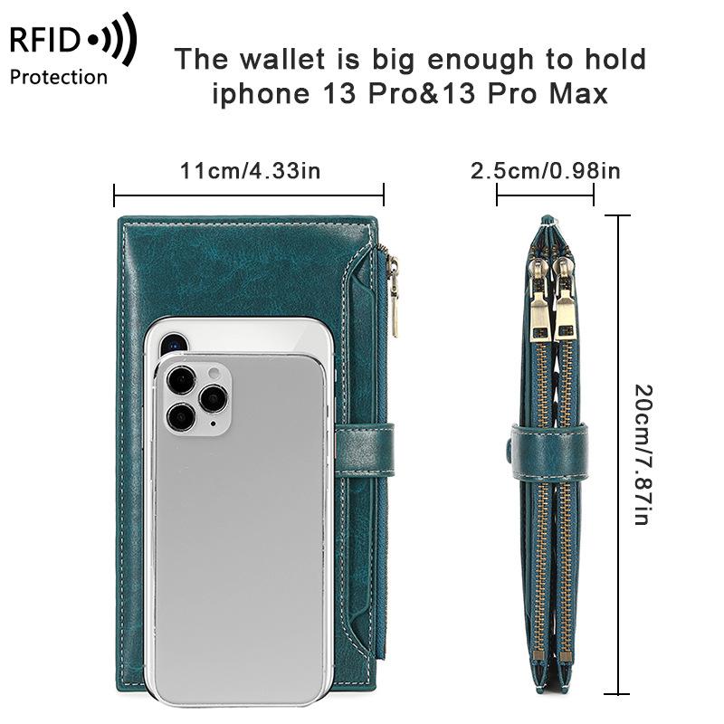 Anti-magnetic wallet Double zipper mobile phone bag wallet New large-capacity long wallet