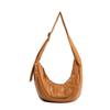 Lazy Wind Simple Solid Color Soft Leather Large Capacity Dumpling Bag Premium Casual Versatile Single Shoulder Messenger Commuter Tote Bag