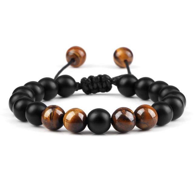 Bracelet de perles d'oeil de tigre de charme de couronne de pierre de lave noire pour hommes femmes Bracelets tressés bijoux réglables faits à la main Pulseira