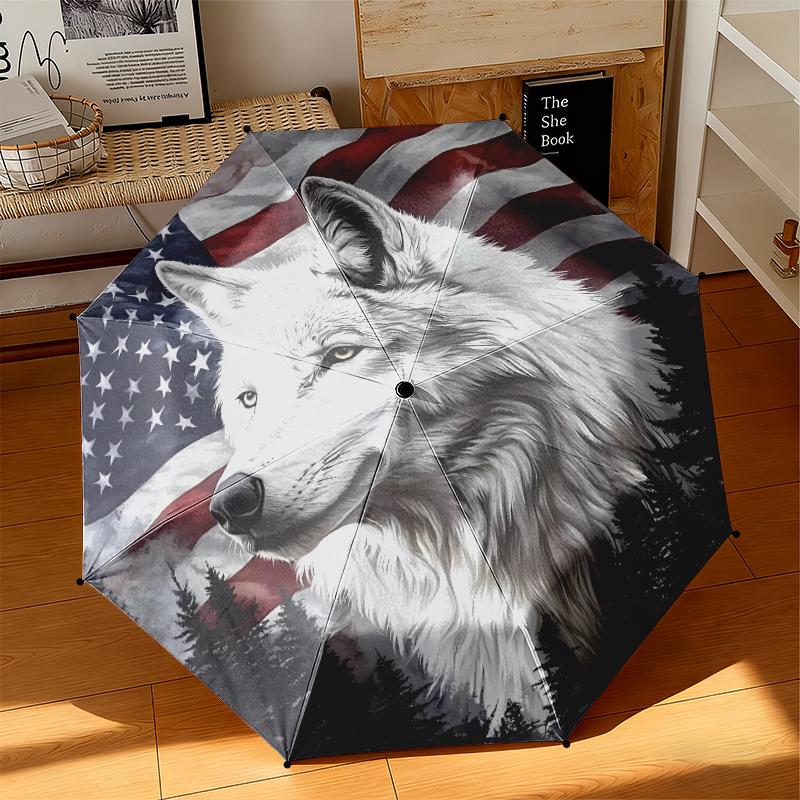 1pc American flag patriotic pet Umbrella Portable Folding Umbrella Iron Frame Hole Bone Structure Outdoor Home Umbrella