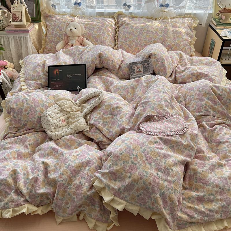 insA Cotton Bed Four-piece Set Pure Cotton New Maternal and Infant Grade Bed Sheet Quilt Cover Student Dormitory Three-piece Set