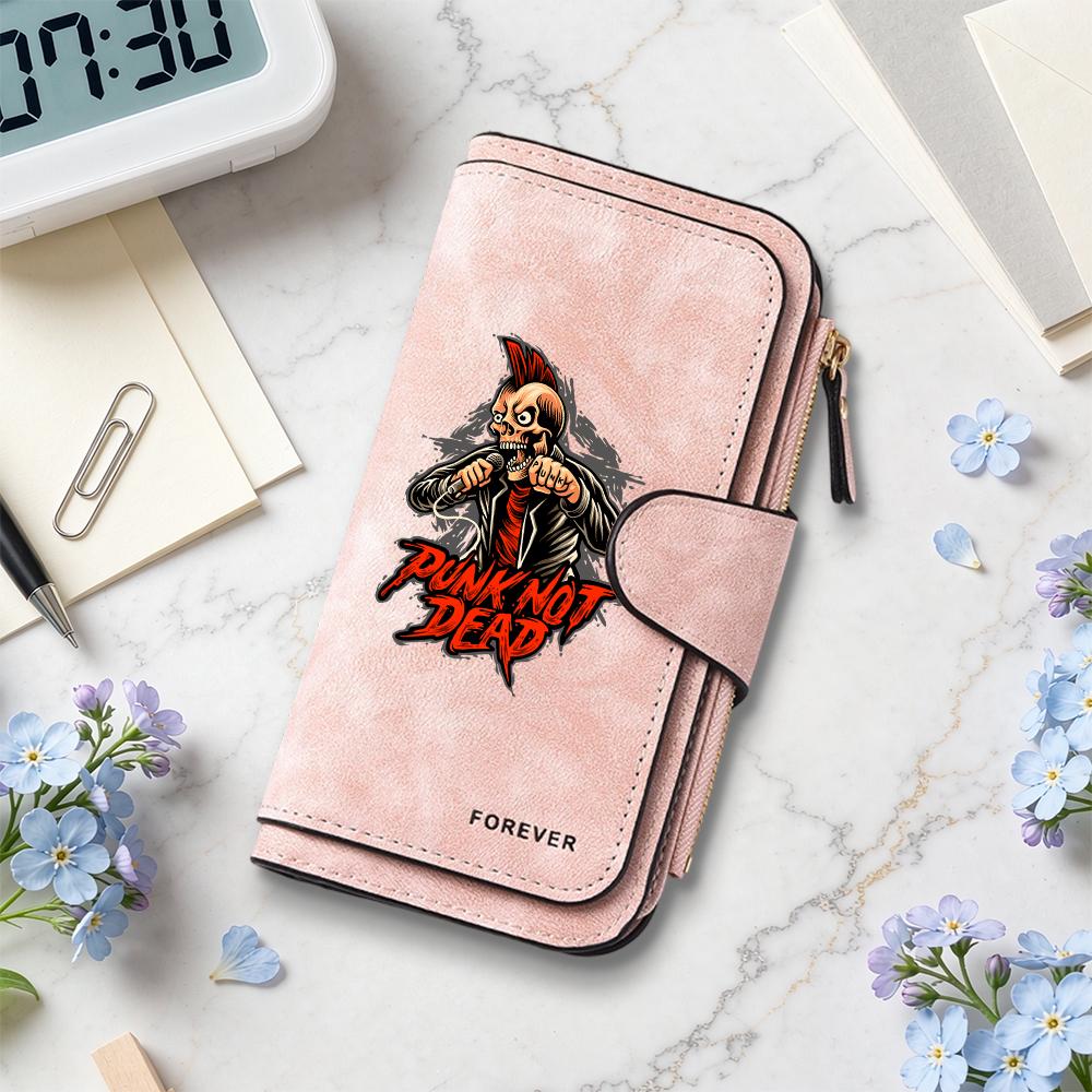 Punk Skull Print Long Wallet Multi Card Holder Fashion Purse