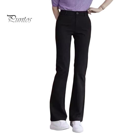 Women Suit Pants High Waist Button Zipper Fly Office Lady Trousers with Pockets Solid Color Slim Fit Straight Leg Trousers
