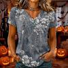 T-shirt d'Halloween pour femme à col en V et manches courtes, Haut décontracté élégant et confortable