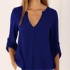 Women's V-Neck Blouse Plus Size Chiffon Shirt Long Sleeve Rollable Sleeve Loose Tops Casual T-shirt