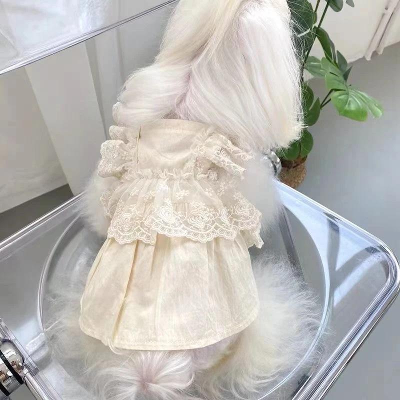 Pet Spring and Autumn Lace Dress Pet Small Dog Teddy Lace Vest Top Cat Thin Dog Dresses for Small Dogs Puppy Clothes