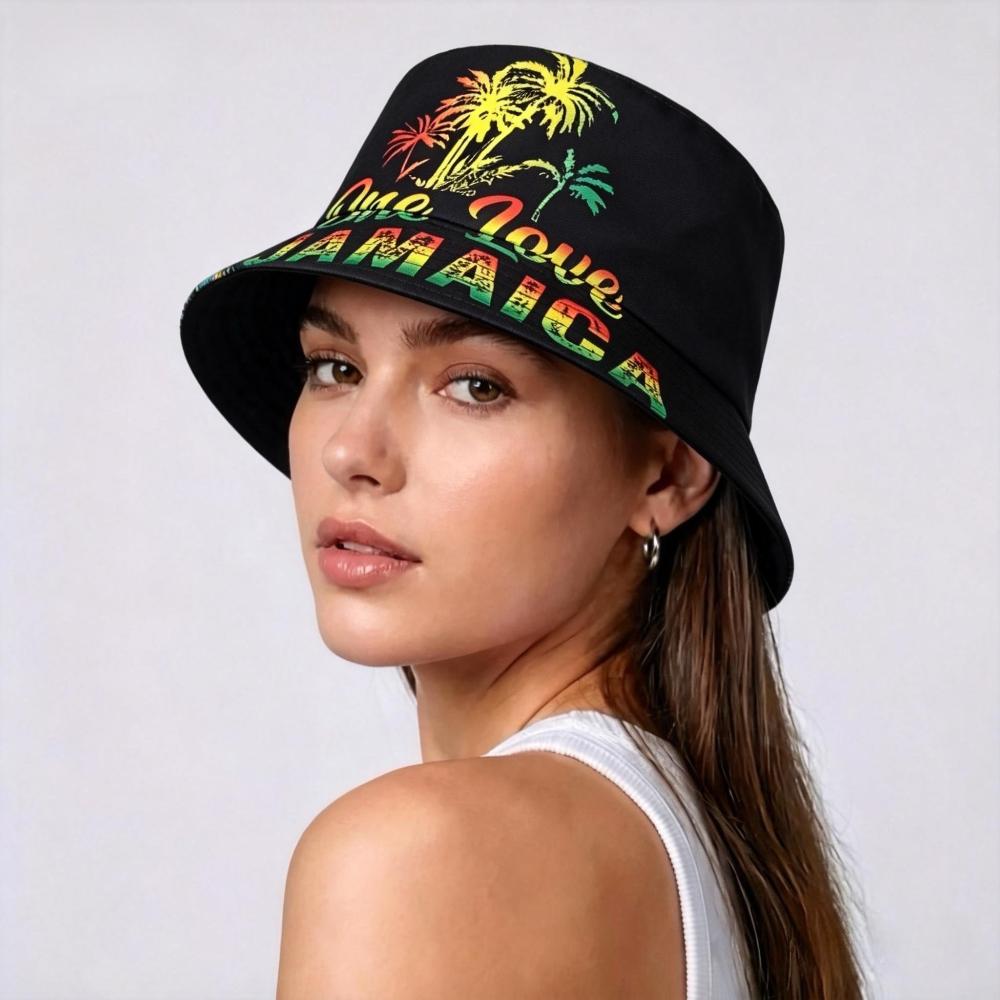 JANAICA Sombrero de Cubo Estampado One Love Unisex Viaje Decorar Panamá Mujeres Hombres Verano Exterior Protector Solar Sombreros de Pescador Rasta Reggae