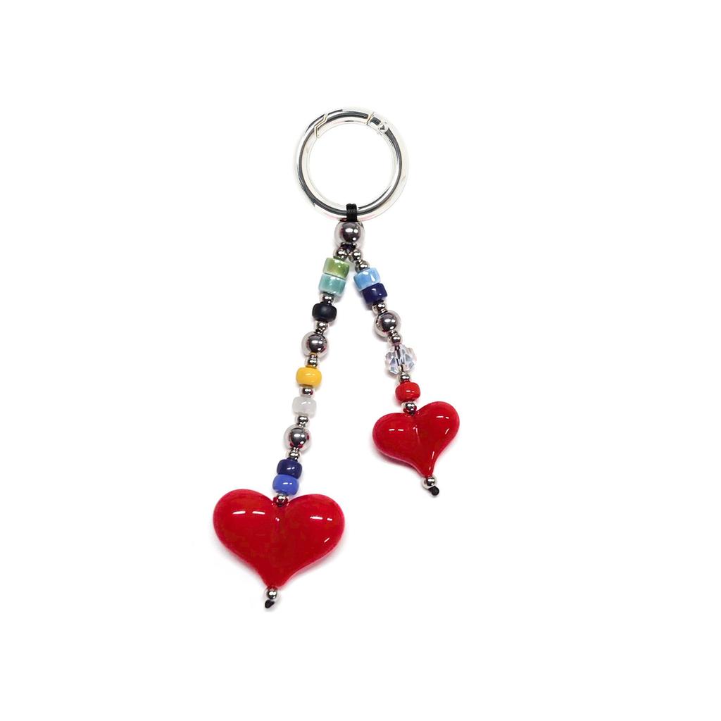 Niche Ins Style Beaded Heart Keychain with DIY Cute Yellow Duck Pendant