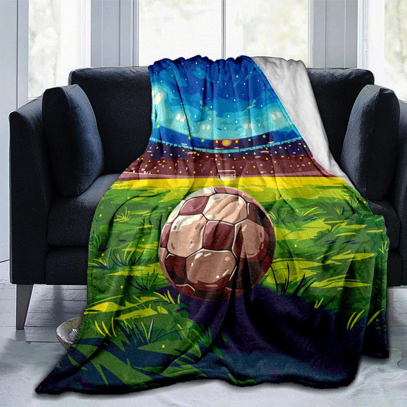 1pc Football Printing Lightweight Flannel Blanket, Comfortable and Warm Blanket, for Camping Sofa Bed and Couch Office, in All Seasons