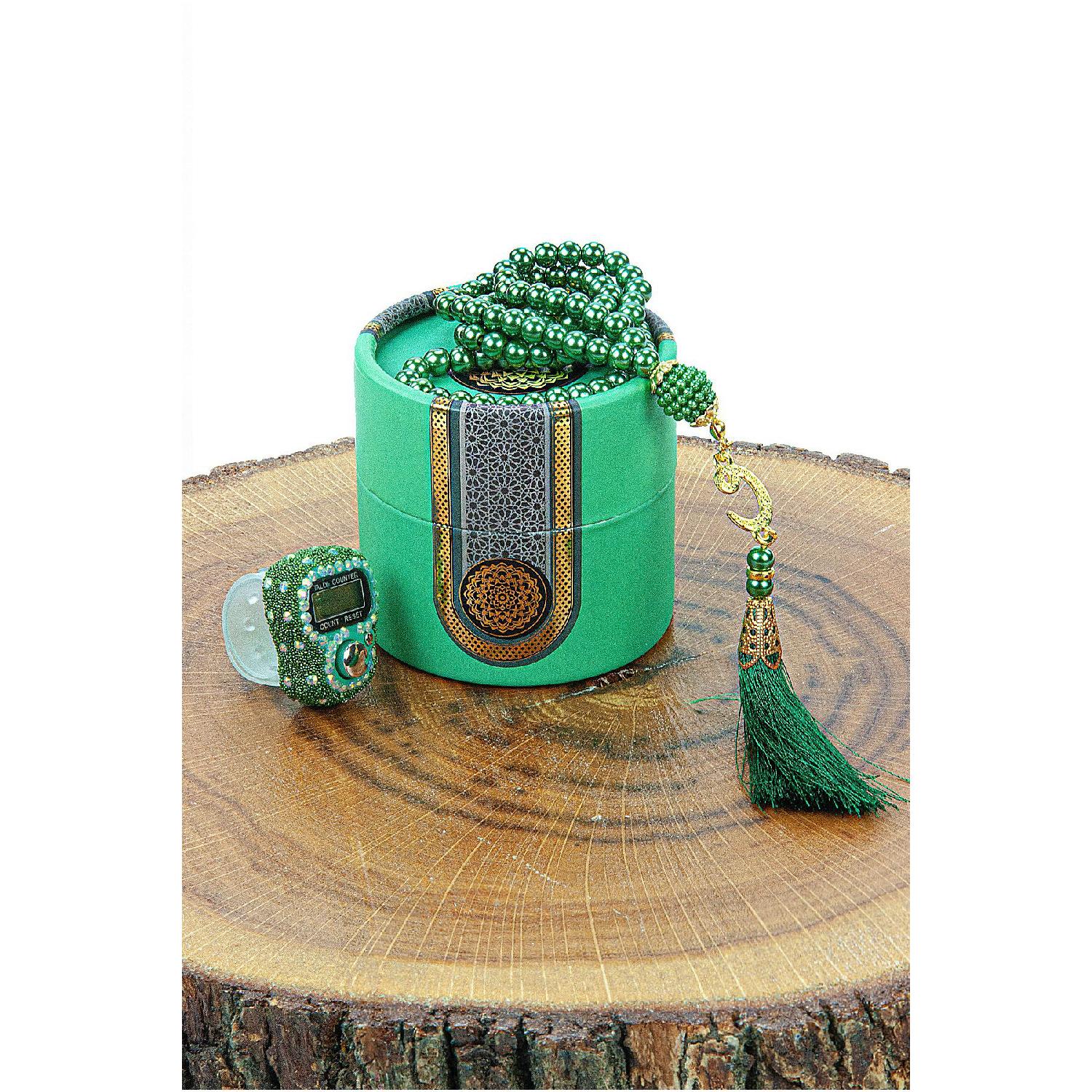 

Подарочный набор Mevlt с коробкой-цилиндром, жемчужными четками, камнями и зикирматиком, зеленый