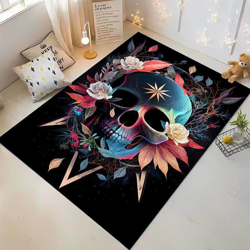 Colorful Skull and Floral Design Carpet for Home Decoration Rug Suitable for use as an anti-slip for living room bedroom sofas