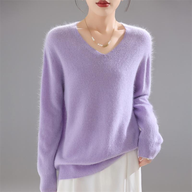 Autumn And Winter New Wool Pulling Knitted V-Neck Loose Sweater Top With Knitted Sweater Bottoming Shirt Casual