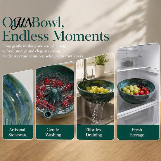 Berry Cleaning Bowl Self Rinsing Wash Bowl, with Hollow Drain Holes, Swirl-Flow Kitchen Draining Washing Ceramic Fruit Rinse for Counter