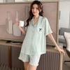 1011 new pajamas women's summer short-sleeved shorts set ice silk thin simple sweet style loungewear