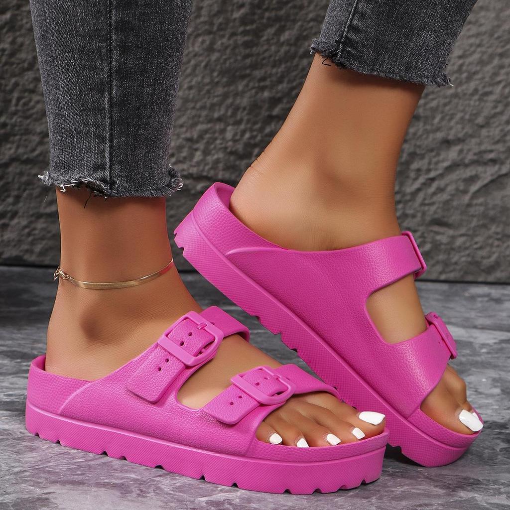 Summer Women's Thick Soled Slippers Outdoor Beach Sandals EVA Platform Flip Flops for House Slides Buckle Soft Thick Sole Sandals