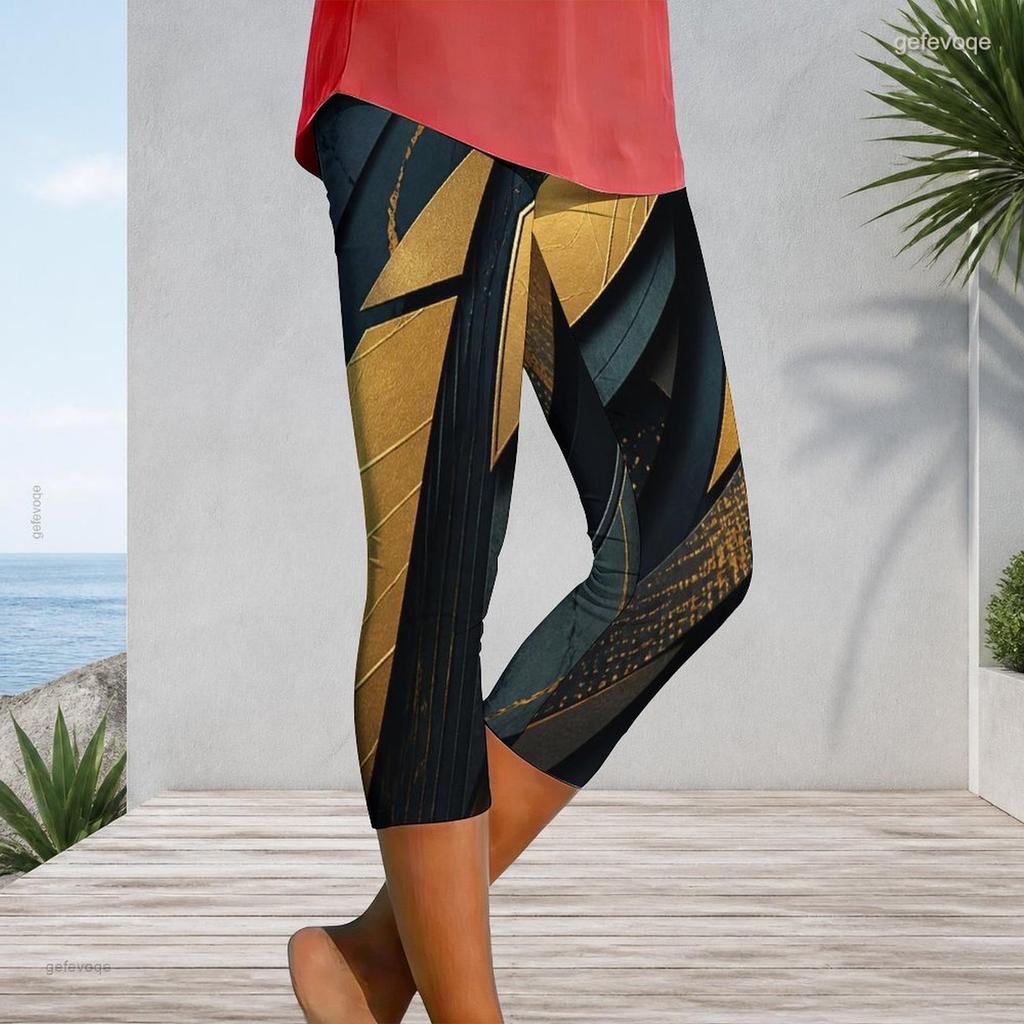 Womens Plus Size High Waist Capri Length Leggings Abstract Vertical Gradient Print Soft Stretchy Casual Workout Cropped Pants