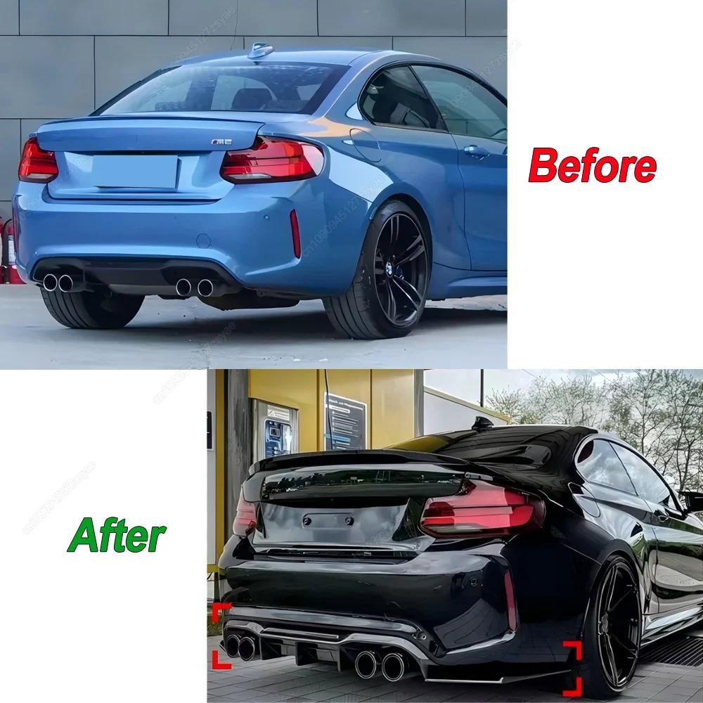 For BMW 2 Series F87 M2 M2C Coupe Competition 2016-2022 Car Rear Bumper Splitter Lip Diffuser V Style ABS Black Bodykits Tuning