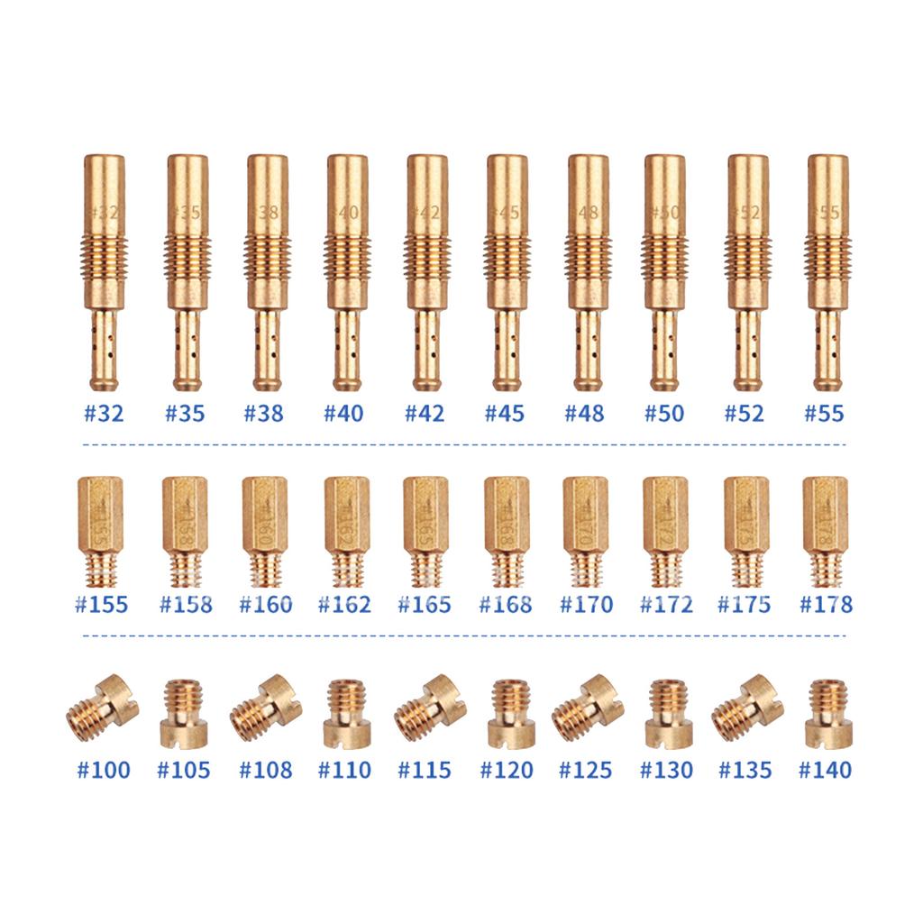 30pcs/Pack Compatible for PWK PE CVK Motorcycles Carburetor Main Jets Slow Pilot Idle Jets Injector Nozzle Pilot Jet Kit