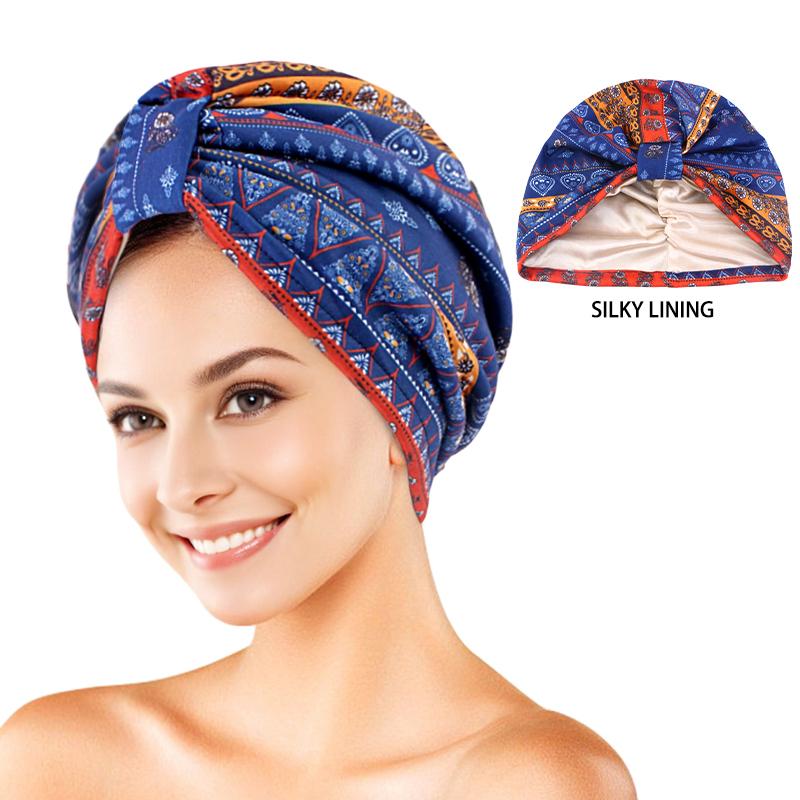 Neuer Turban mit Blumenmuster, plissiert, Beanie mit Knoten, elastisches Stirnband, lässige Kopfbedeckung, elegante Damen-Chemo-Kappe, Bandana-Kopfbedeckung