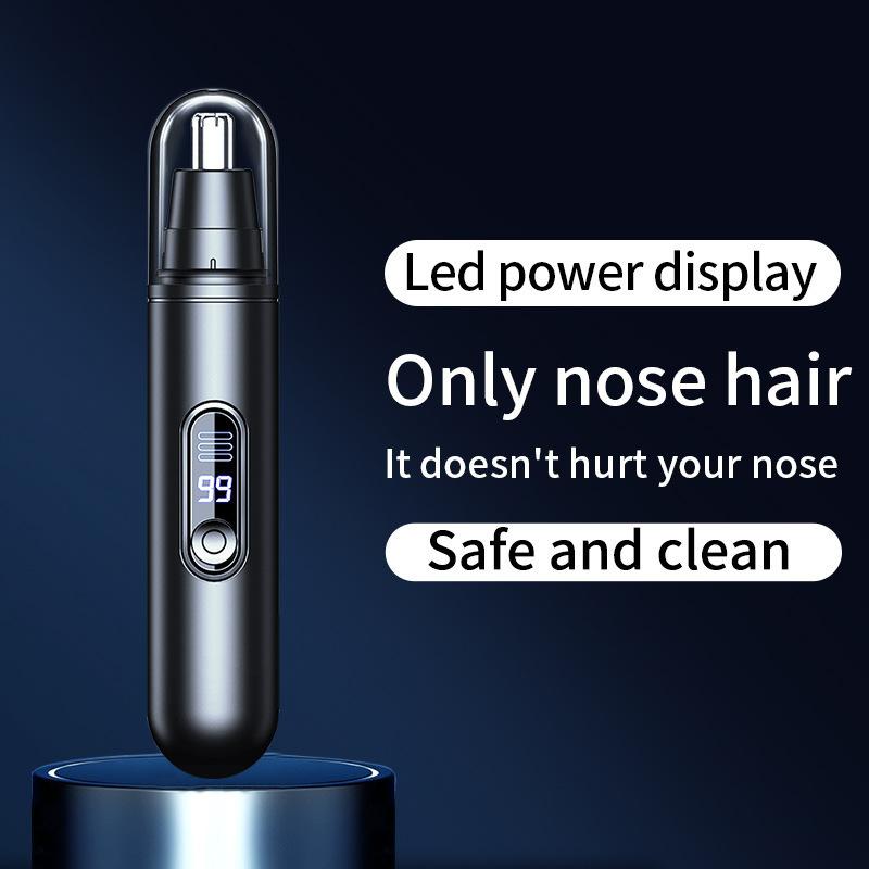 USB Rechargeable Electric Nose Hair Trimmer with LED Display-Painless Facial Hair Removal Device Type-C Charging