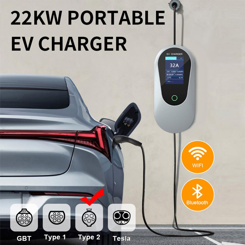 22KW 5M 32A Protable EV Charger European Standard 3Phase With 5PIN Industrial CEE Plug Adapter Cable And Hook Fast Charging
