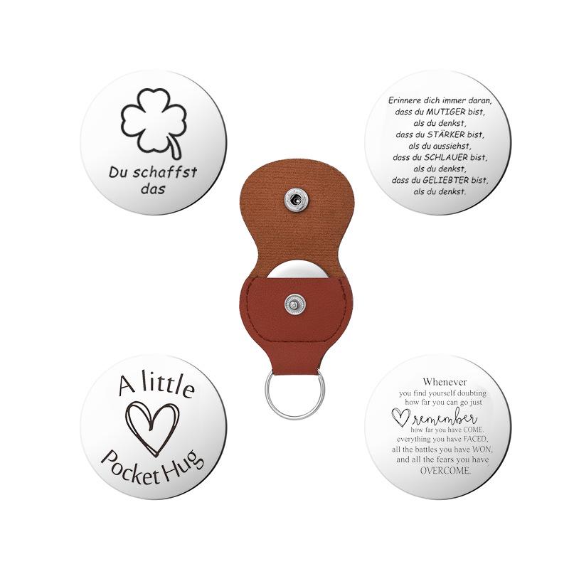 Double-Sided Stainless Steel Decision Coin with Custom Logo Leather Keychain