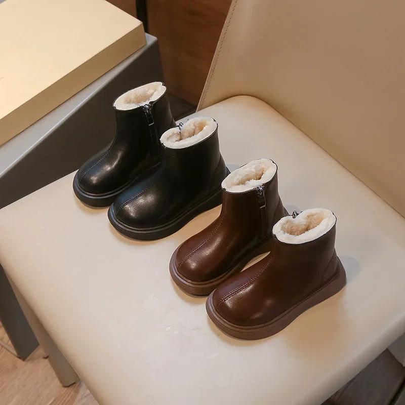 Simple Children's Winter Boots Warm Versatile Girls Ankle Boots Fashion Causal Kids Cotton Boots Outdoor Thick Bottom Versatile