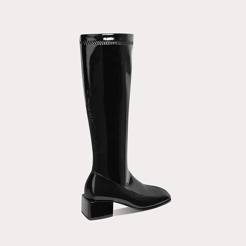Fashion Patent Leather Women Knight Knee-High Boots Fashion Thick Heel Shoes Female Long Booties Autumn Winter Women's Shoes