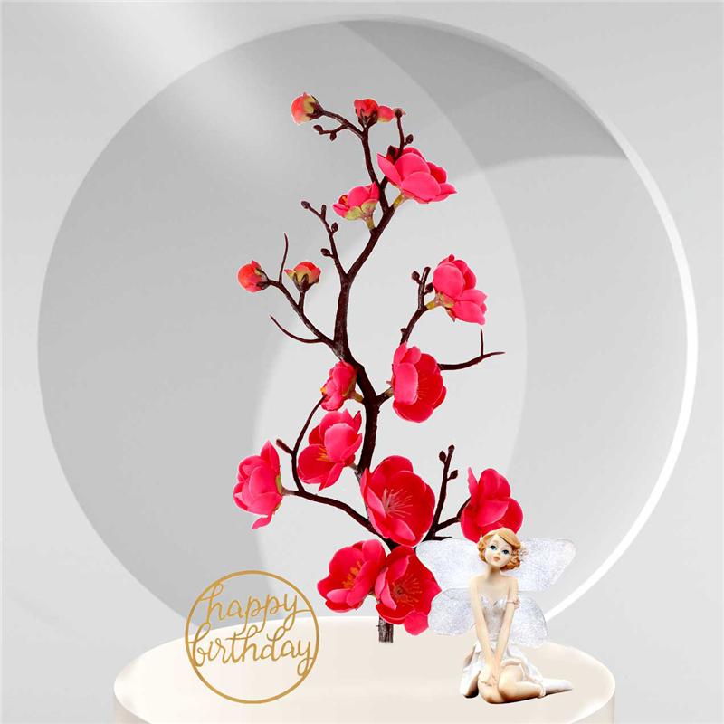 4pcs/set Red Artificial Flower Silk Plum Blossom Branch Faxu Flower Bouquets for Table Wedding Bouquet Home Decor