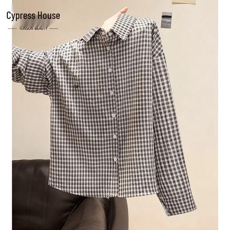 SIBOOSHE Women s Plaid Lapel Long Sleeve Shirt L
