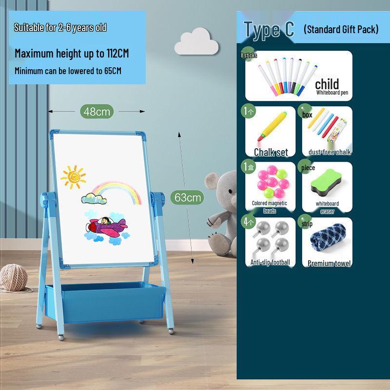 Kids' Double-Sided Magnetic Blackboard & Whiteboard: Erasable Drawing & Writing Stand with Coloring and Graffiti Features