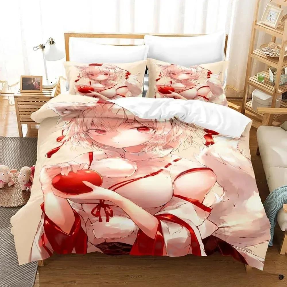 3D Anime Kawaii Girls Momiji Inubashiri Bedding Set Single Twin Full Queen King Size Bed Set Adult Kid Bedroom Duvetcover Sets
