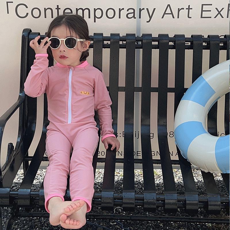 Kids' Sun-Protective Quick-Dry Smiley Swimsuit: Long Sleeve & Pants