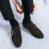 Fashion Brand Men's Pointed Suede Loafers Fashionable Korean Style Slip-on  Buckle Leather Shoes Commuting Business Casual Leather Shoes