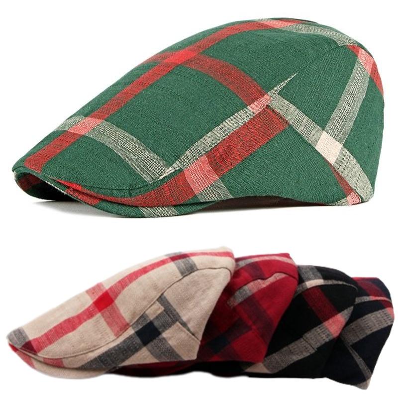 Stylish Unisex Beret Cap Vintage Plaid Pattern In 5 Colors