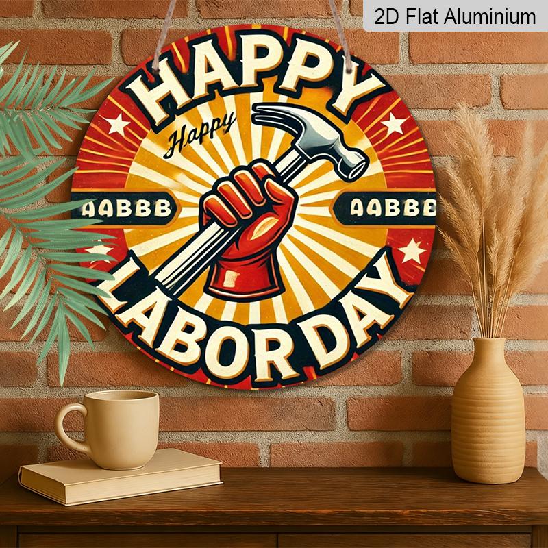2D Flat - 7.87X7.87 Inch Metal Wall Art for Labor for Unions - "Ode to Labor" Featuring a Red Hammer And Workers' Fist Emblem, Perfect for May Day Or