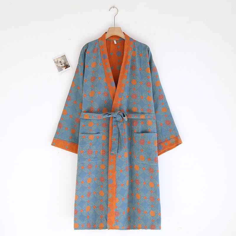 Dámská retro žakárová bavlněná yukata: Lehká jarní/podzimní noční košilka a pyžamo ve stylu kimona.