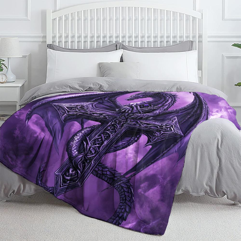 Evil Dragon Cross Flannel Blanket – Lightweight Anti-Tear Polyester – Anime Themed Purple Throw