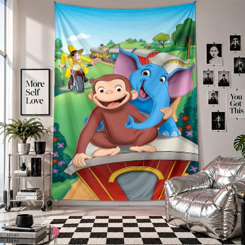 Wall TapestryCurious George Art Hanging Cloth Decorative Background Cover for Room Decoration
