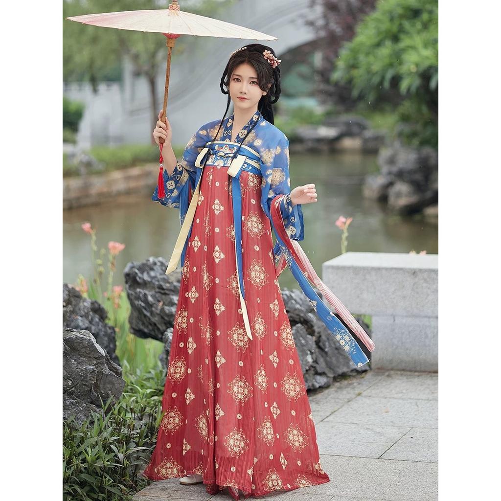  Traditional Chinese Hanfu Dress - Tang Dynasty Floral Print Matching Outfits for Women