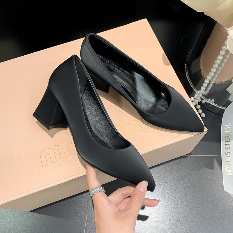 New Women Slip-On Chunky Heels High Heels Women Temperament Pointed Toe Shallow Sexy Wedding Shoes Pumps Plus Size 35-42