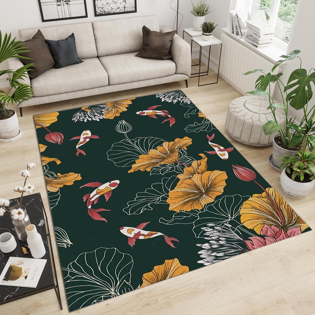 Japanese Luxury Koi Fish Flowers Pattern Living Room Anti Slip Area Carpet Bathroom Mat Doormat Bedroom Outdoor Mat Home Decor