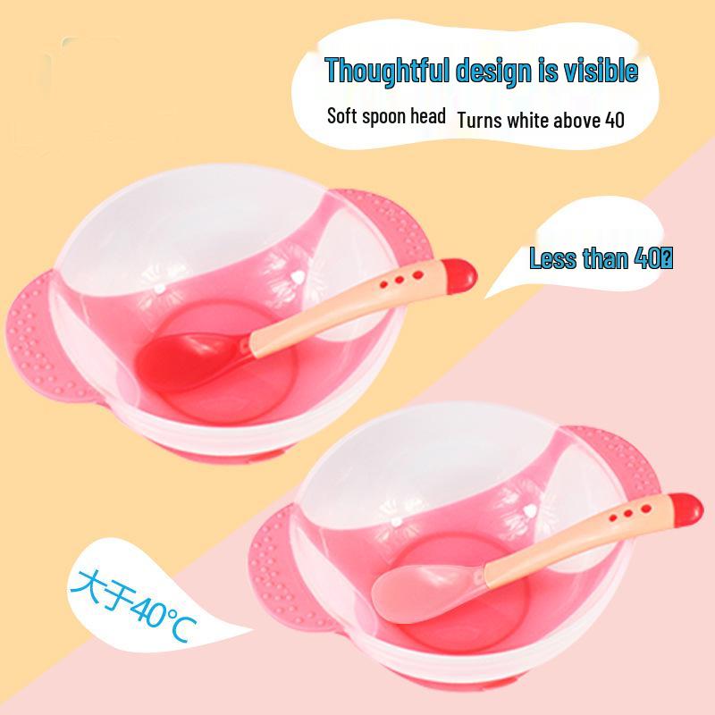Temperature-Sensitive Non-Slip Baby Suction Bowl with Training Spoon