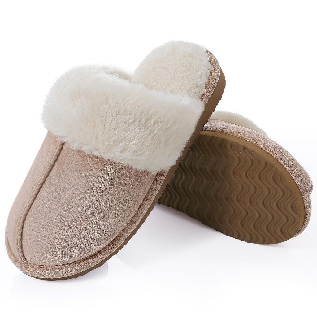 Shevalues Fashion Fuzzy Slippers Women Fluffy Fur House Slippers With Memory Foam Winter Warm Mute Bedroom Shoes Indoor Outdoor